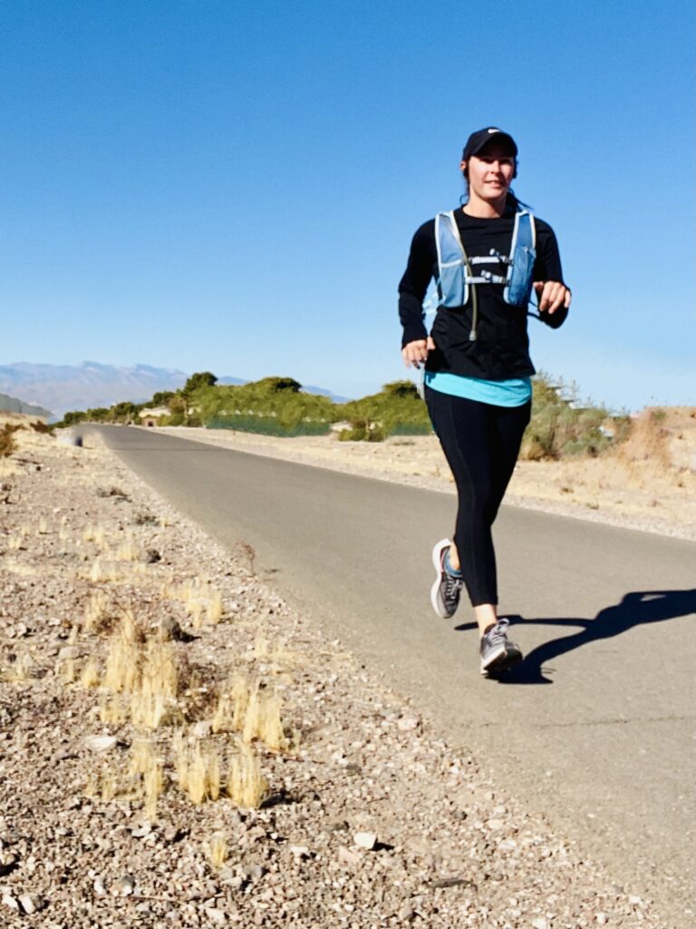 female runner uncertain of the road ahead and places hope in a powerful Source